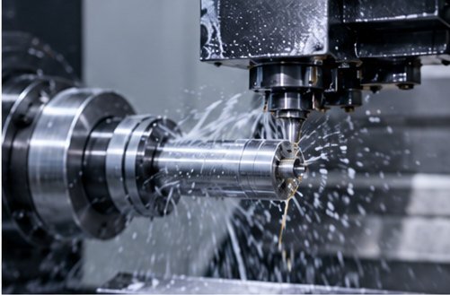 Flashlight body being machined under flood coolant